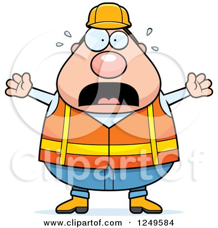 Clipart of a Scared Screaming Chubby Road Construction Worker Man - Royalty Free Vector Illustration by Cory Thoman