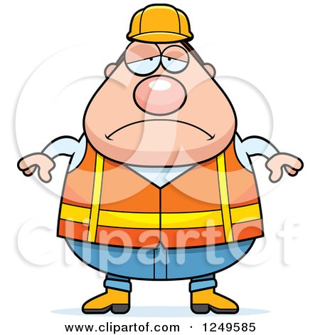 Clipart of a Depressed Chubby Road Construction Worker Man - Royalty Free Vector Illustration by Cory Thoman