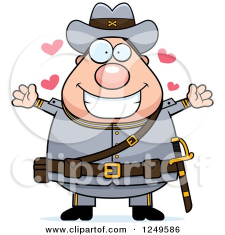 Clipart of a Loving Chubby Civil War Confederate Soldier Man Wanting a Hug - Royalty Free Vector Illustration by Cory Thoman
