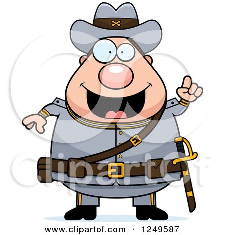 Clipart of a Smart Chubby Civil War Confederate Soldier Man with an Idea - Royalty Free Vector Illustration by Cory Thoman