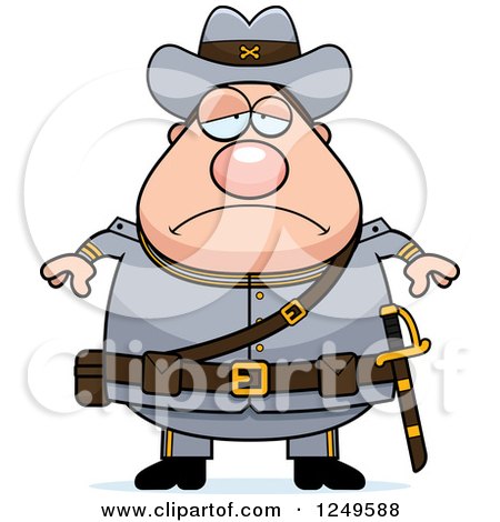 Clipart of a Depressed Chubby Civil War Confederate Soldier Man - Royalty Free Vector Illustration by Cory Thoman