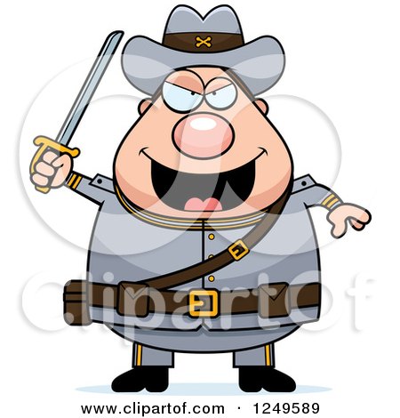 Clipart of a Chubby Civil War Confederate Soldier Man Holding up a Sword - Royalty Free Vector Illustration by Cory Thoman