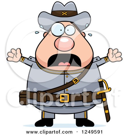 Clipart of a Scared Screaming Chubby Civil War Confederate Soldier Man - Royalty Free Vector Illustration by Cory Thoman