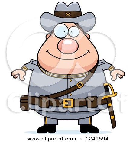 Clipart of a Happy Chubby Civil War Confederate Soldier Man - Royalty Free Vector Illustration by Cory Thoman