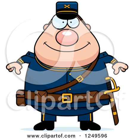 Clipart of a Happy Chubby Civil War Union Soldier Man - Royalty Free Vector Illustration by Cory Thoman