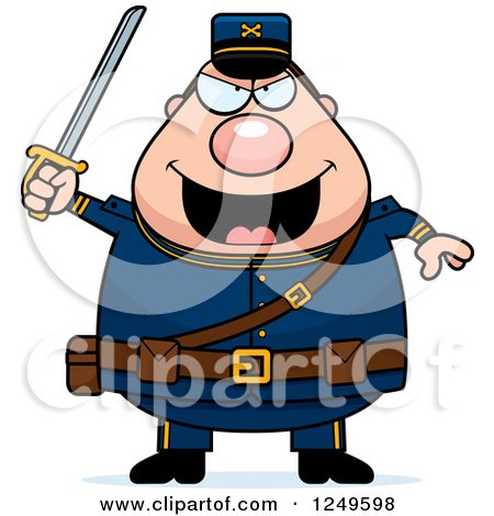 Clipart of a Chubby Civil War Union Soldier Man Holding up a Sword - Royalty Free Vector Illustration by Cory Thoman