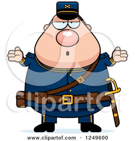 Clipart of a Careless Shrugging Chubby Civil War Union Soldier Man - Royalty Free Vector Illustration by Cory Thoman