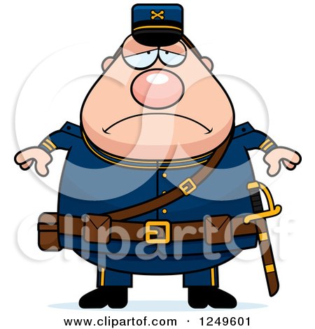 Clipart of a Depressed Chubby Civil War Union Soldier Man - Royalty Free Vector Illustration by Cory Thoman
