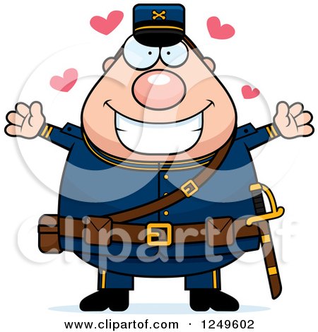 Clipart of a Loving Chubby Civil War Union Soldier Man Wanting a Hug - Royalty Free Vector Illustration by Cory Thoman