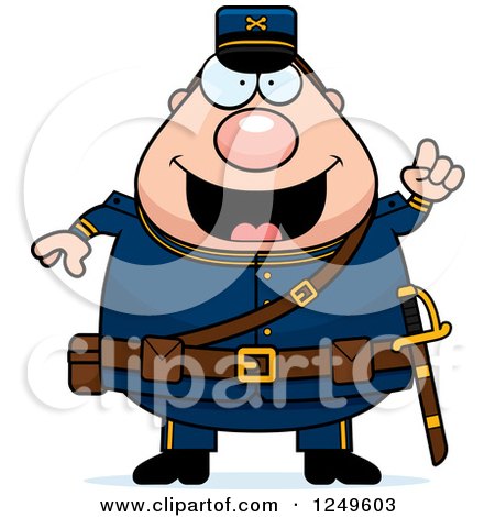 Clipart of a Smart Chubby Civil War Union Soldier Man with an Idea - Royalty Free Vector Illustration by Cory Thoman