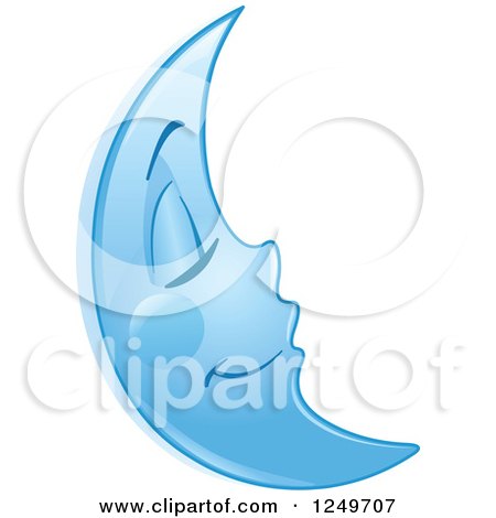 Clipart of a Peaceful Sleeping Blue Crescent Moon - Royalty Free Vector Illustration by yayayoyo