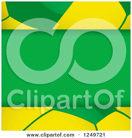 Clipart of a Brazilian Themed Green Panel over a Football Soccer Ball - Royalty Free Vector Illustration by elaineitalia