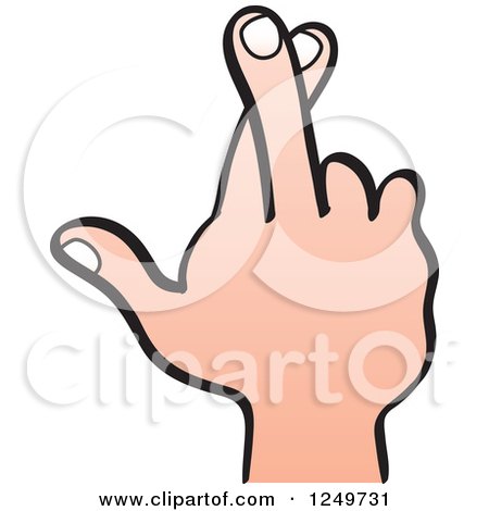 Clipart of a Cartoon Caucasian Hand with Crossed Fingers - Royalty Free Vector Illustration by Zooco