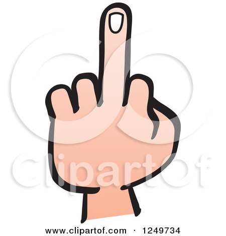 Clipart of a Cartoon Caucasian Hand with a Middle Finger up - Royalty Free Vector Illustration by Zooco