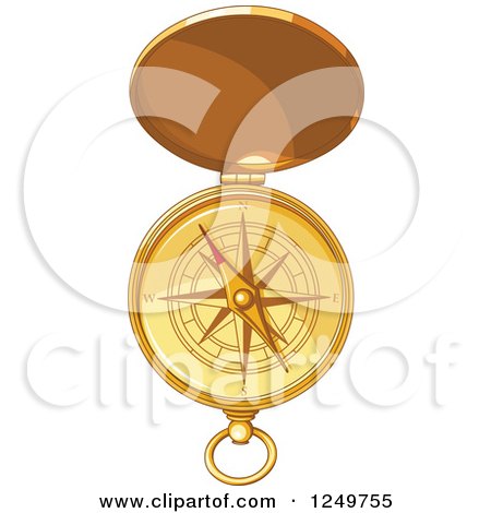Clipart of a Golden Open Pocket Compass - Royalty Free Vector Illustration by Pushkin