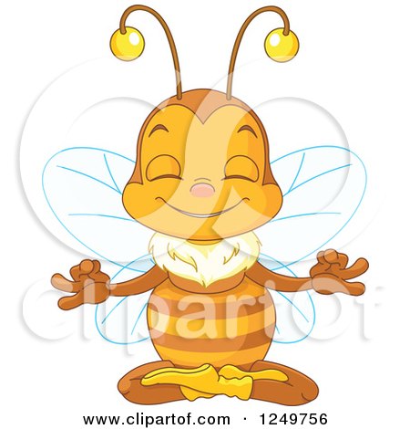 Clipart of a Cute Bee Smiling and Meditating - Royalty Free Vector Illustration by Pushkin