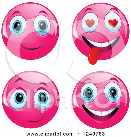 Clipart of Four Pink Emoticon Smileys - Royalty Free Vector Illustration by Pushkin