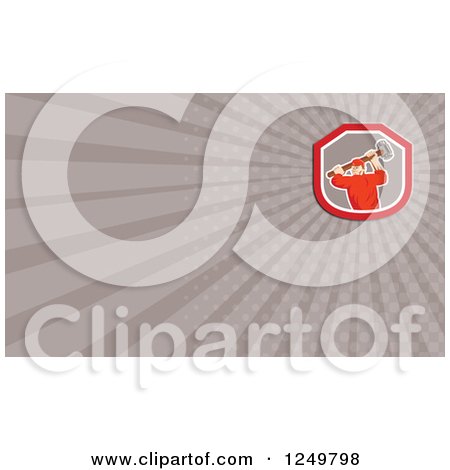 Clipart of a Union Worker Using a Sledgehammer and Ray Business Card Design - Royalty Free Illustration by patrimonio