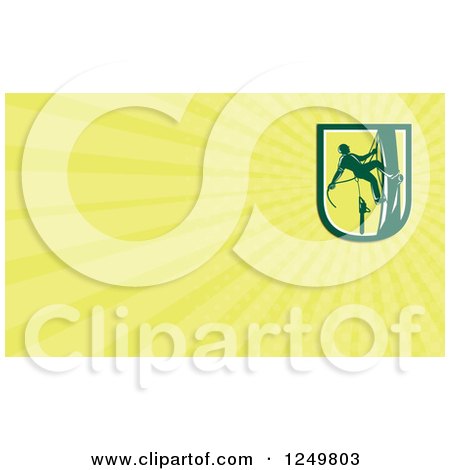 Clipart of a Climbing Arborist Tree Surgeon and Ray Business Card Design - Royalty Free Illustration by patrimonio