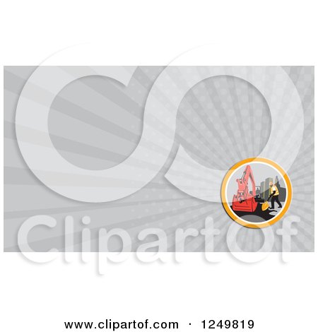 Clipart of a Construction Worker and Mechanical Digger and Ray Business Card Design - Royalty Free Illustration by patrimonio