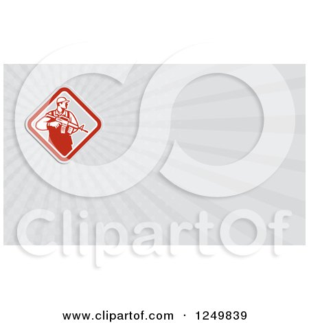 Clipart of a Soldier with a Rifle and Ray Business Card Design - Royalty Free Illustration by patrimonio