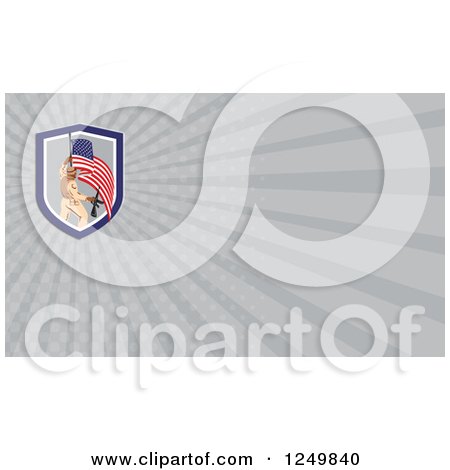 Clipart of a Soldier with an American Flag and Ray Business Card Design - Royalty Free Illustration by patrimonio