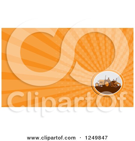 Clipart of a Plowing Tractor and Ray Business Card Design - Royalty Free Illustration by patrimonio