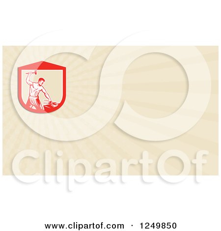 Clipart of a Woodcut Hammering Blacksmith and Ray Business Card Design - Royalty Free Illustration by patrimonio
