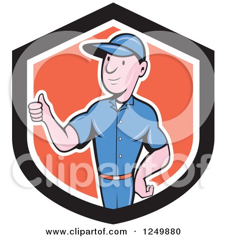 Clipart of a Cartoon Handman Holding a Thumb up in a Shield - Royalty Free Vector Illustration by patrimonio