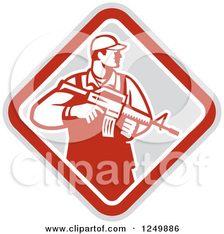 Clipart of a Retro Male Soldier Holding a Rifle in a Diamond - Royalty Free Vector Illustration by patrimonio