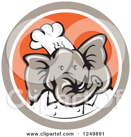 Clipart of a Cartoon Chef Elephant in a Tan and Orange Circle - Royalty Free Vector Illustration by patrimonio