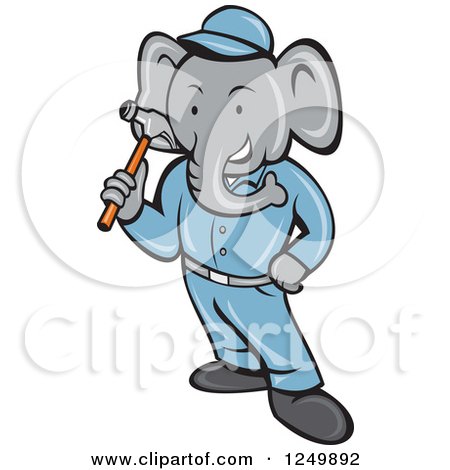 Clipart of a Crtoon Handyman Elephant Holding a Hammer - Royalty Free Vector Illustration by patrimonio