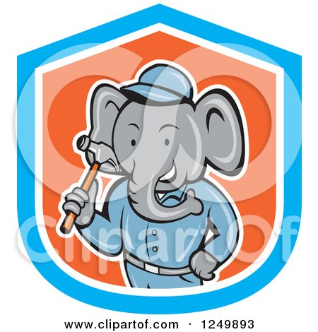Clipart of a Crtoon Handyman Elephant Holding a Hammer in a Shield - Royalty Free Vector Illustration by patrimonio