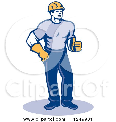 Clipart of a Retro Male Construction Worker Holding a Thumb up - Royalty Free Vector Illustration by patrimonio