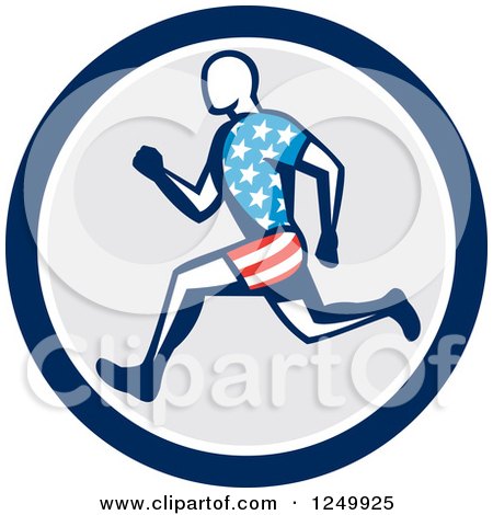 Clipart of a Retro Male American Runner in a Circle - Royalty Free Vector Illustration by patrimonio