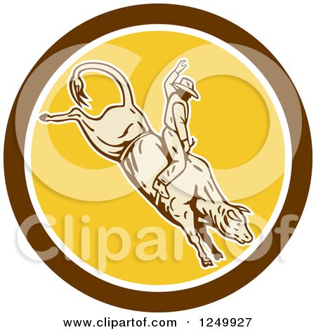Clipart of a Retro Rodeo Cowboy on a Bucking Bull in a Circle - Royalty Free Vector Illustration by patrimonio