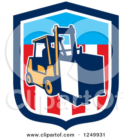 Clipart of a Forklift with a Box on an American Shield - Royalty Free Vector Illustration by patrimonio