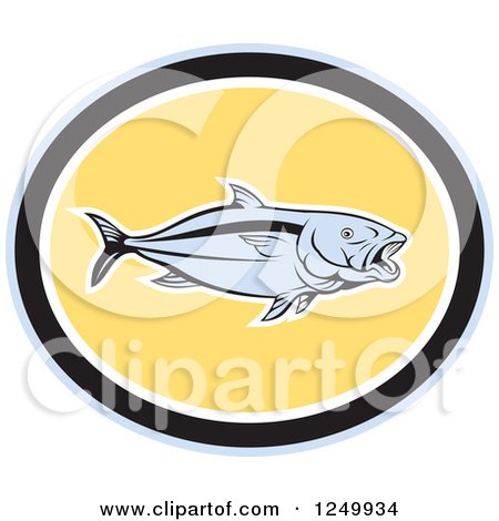 Clipart of a Kingfish in a Black Gray and Yellow Oval - Royalty Free Vector Illustration by patrimonio