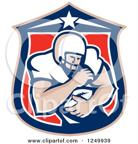 Clipart of a Retro American Football Player Man in a Shield - Royalty Free Vector Illustration by patrimonio