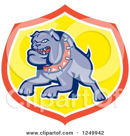 Clipart of a Vicious Bulldog Leaping in a Shield - Royalty Free Vector Illustration by patrimonio