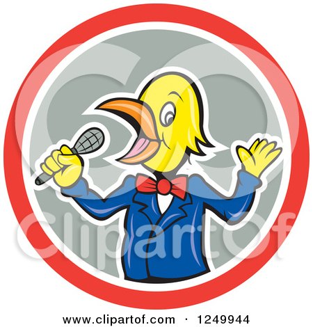 Clipart of a Yellow Singer Bird in a Circle - Royalty Free Vector Illustration by patrimonio