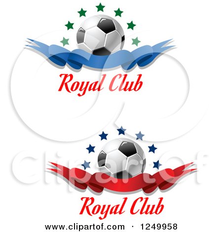 Clipart of 3d Soccer Balls with Stars and Ribbon Banners - Royalty Free Vector Illustration by Vector Tradition SM