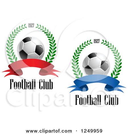 Clipart of 3d Soccer Balls, 1927 Laurel Wreaths and Ribbon Banners with Text - Royalty Free Vector Illustration by Vector Tradition SM