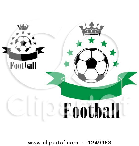 Clipart of Soccer Balls with Stars Crowns and Ribbon Banners - Royalty Free Vector Illustration by Vector Tradition SM