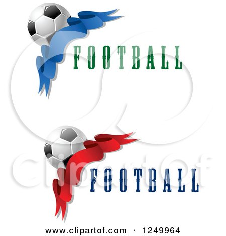 Clipart of 3d Soccer Balls and Corner Ribbon Banners with Text - Royalty Free Vector Illustration by Vector Tradition SM
