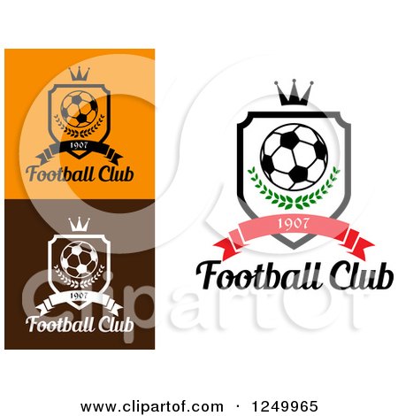 Clipart of a Soccer Ball Shields with 1907 Banners Crowns and Footballclub Text - Royalty Free Vector Illustration by Vector Tradition SM