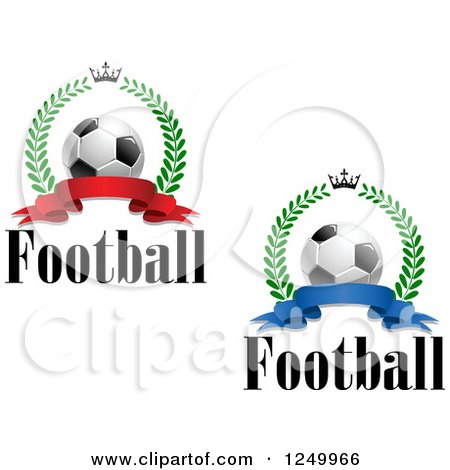 Clipart of 3d Soccer Balls, Crowns, Laurel Wreaths and Ribbon Banners - Royalty Free Vector Illustration by Vector Tradition SM