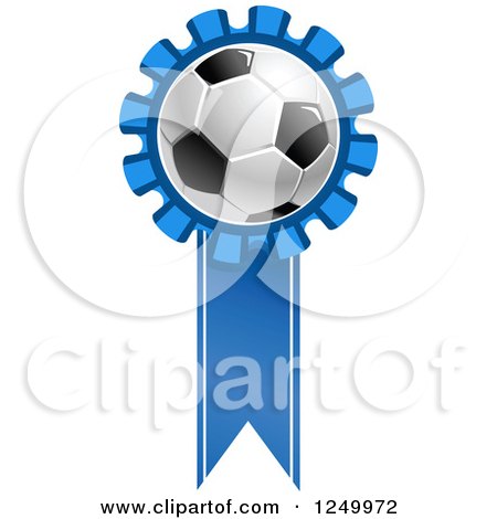 Clipart of a 3d Soccer Ball and Blue Ribbon - Royalty Free Vector Illustration by Vector Tradition SM