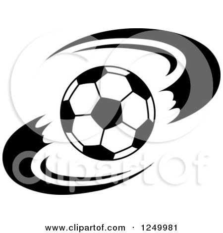 Clipart of a Black and White Soccer Ball and Swooshes - Royalty Free Vector Illustration by Vector Tradition SM