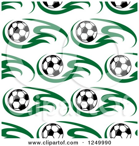 Clipart of a Seamless Background Pattern of Soccer Balls and Green - Royalty Free Vector Illustration by Vector Tradition SM